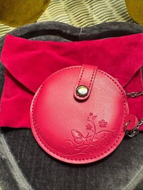 New in Box, Pink Floral Purse Mirror with Matching Leather case.